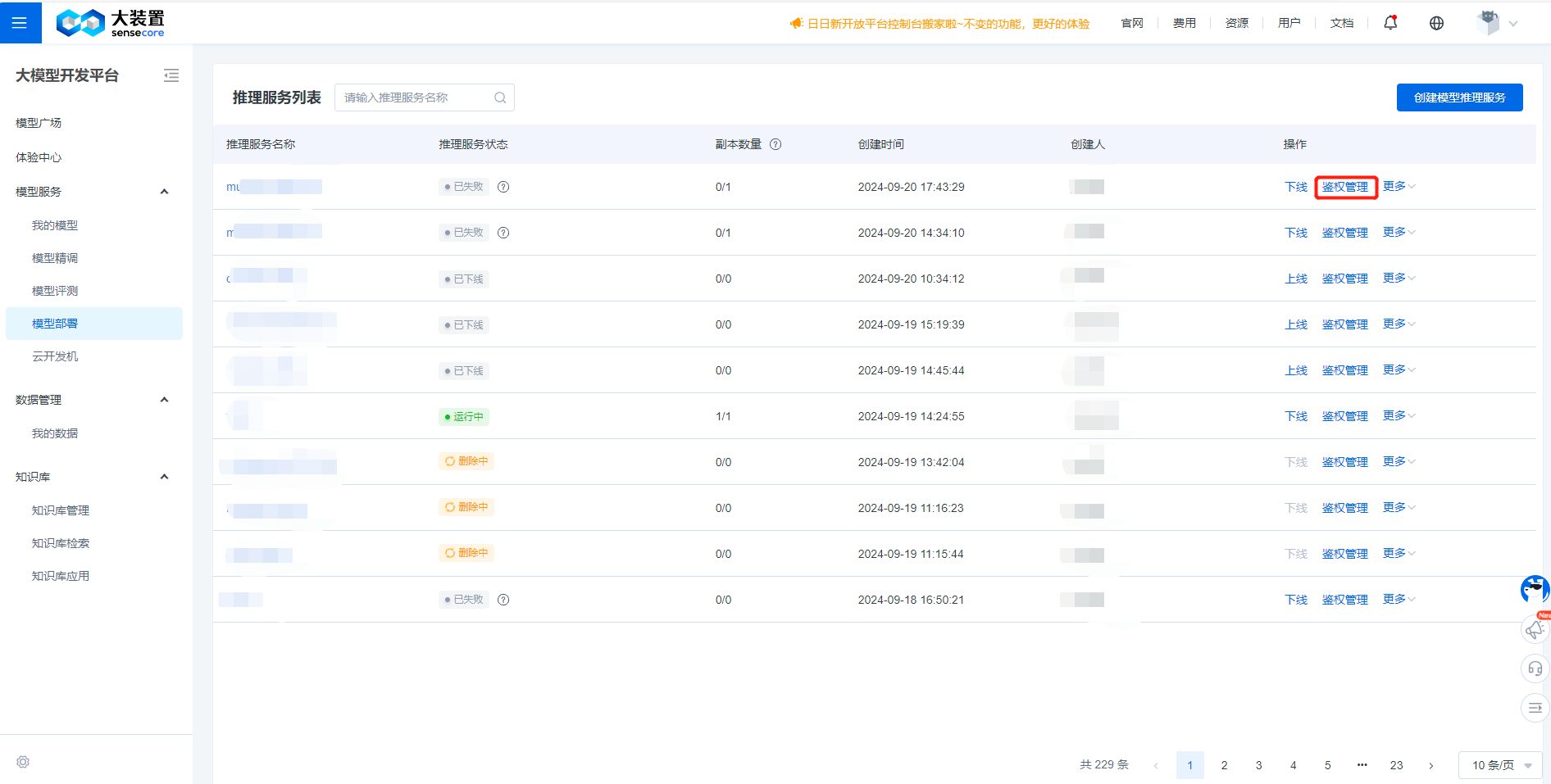 Inference Service Authentication Entry
