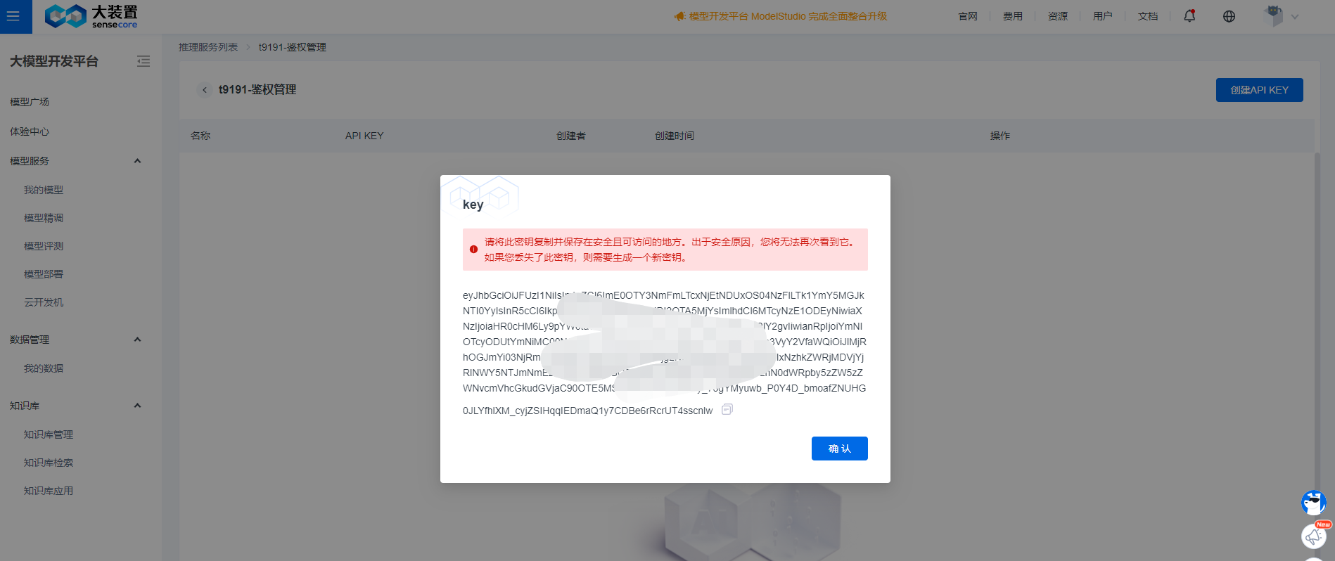 Confirm Inference Service key